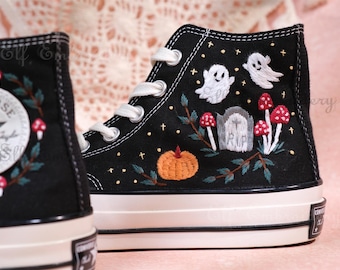 Halloween Embroidered Converse Sneakers / Custom Converse Sneakers / Custom Pumpkin / Ghost Embroidery / Halloween Gifts