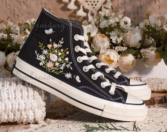 Custom Converse Embroidered Shoes,1970s Converse Chuck Taylor,Converse Custom Small Flower/Small Flower Embroidery