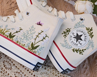 Custom Converse Embroidered Shoes,1970s Converse Chuck Taylor,Converse Custom Small Flower/Small Flower Embroidery