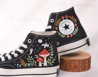 Custom Embroidered Converse Chuck Taylor 1970s: Ghost Mushroom, Floral Shoes