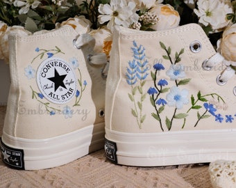 Aangepaste Converse geborduurde schoenen, Converse Chuck Taylor uit de jaren 70, Converse aangepaste kleine bloem/kleine bloem borduurwerk