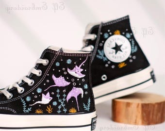 Custom Embroidered Converse 1970s: Marine Life Shoes