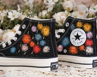 Customized Fireworks Converse Embroidered Shoes,1970s Converse Chuck Taylor,Converse Customized Fireworks / Pyrotechnic Embroidery