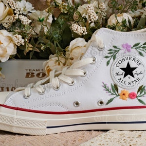 Custom Converse Embroidered Shoes,1970s Converse Chuck Taylor,Converse Custom Small Flower/Small Flower Embroidery image 7