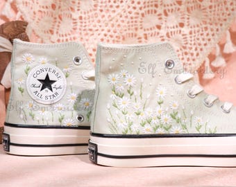 Custom Daisy Embroidery / Converse Sneakers / Floral Designs / Christmas Gifts