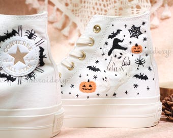 Embroidered Halloween Converse 1970s Chuck Taylor Shoes: Custom Ghost Design