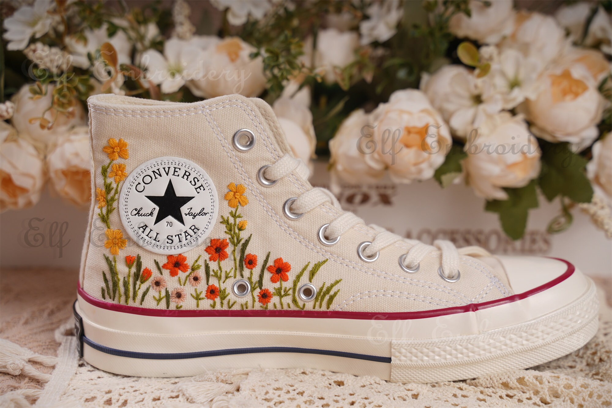 Custom Converse Embroidered Shoes,1970s Converse Chuck