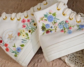 Custom Converse Embroidered Shoes,1970s Converse Chuck Taylor,Converse Custom Small Flower/Small Flower Embroidery