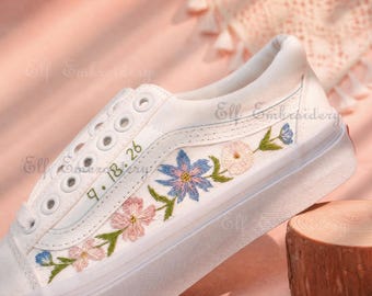 Custom Hand Embroidered Floral Vans: Bespoke Wedding Shoes
