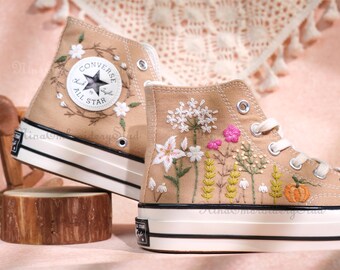 Custom Lily Embroidery / Handmade Pumpkin Embroidery on Converse / Personalized / Gift
