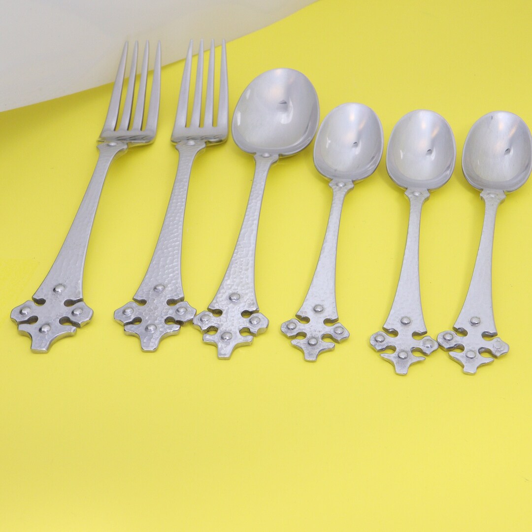 HELMICK GINGKO CRUSADER Stainless Flatware 2dinner Forks, 3teaspoons