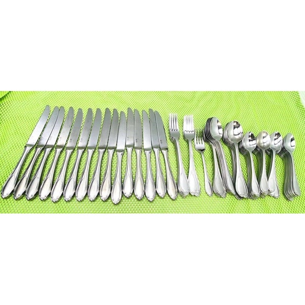 79 piecs Fortunoff Glamour 18 8 Stainless Flatware Korea Satin Handle Glossy