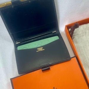 Hermès Vintage Leather Agenda Holder with Gold Pencil | Black Calfskin | 8x10cm | Made in France | Box & Pouch Included