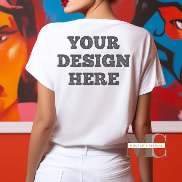 Gildan 18000 white t shirt female Model. Ready to use for your unipue designs and print on demand.