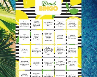 Braut Bingo Zitrone - Lustiges JGA Spiel für den Junggesellinnenabschied - Aufgaben Bingo für die Brautparty