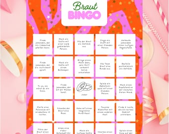 Braut Bingo - Lustiges JGA Spiel für den Junggesellinnenabschied - Aufgaben Bingo für die Brautparty