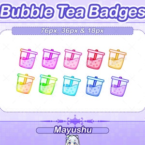 Cute Bubble Tea Sub-Badges for Twitch, Discord, Youtube | Aesthetic Rainbow Vtuber Boba Milk Tea Bit Badge | Colorful Discord Server Roles