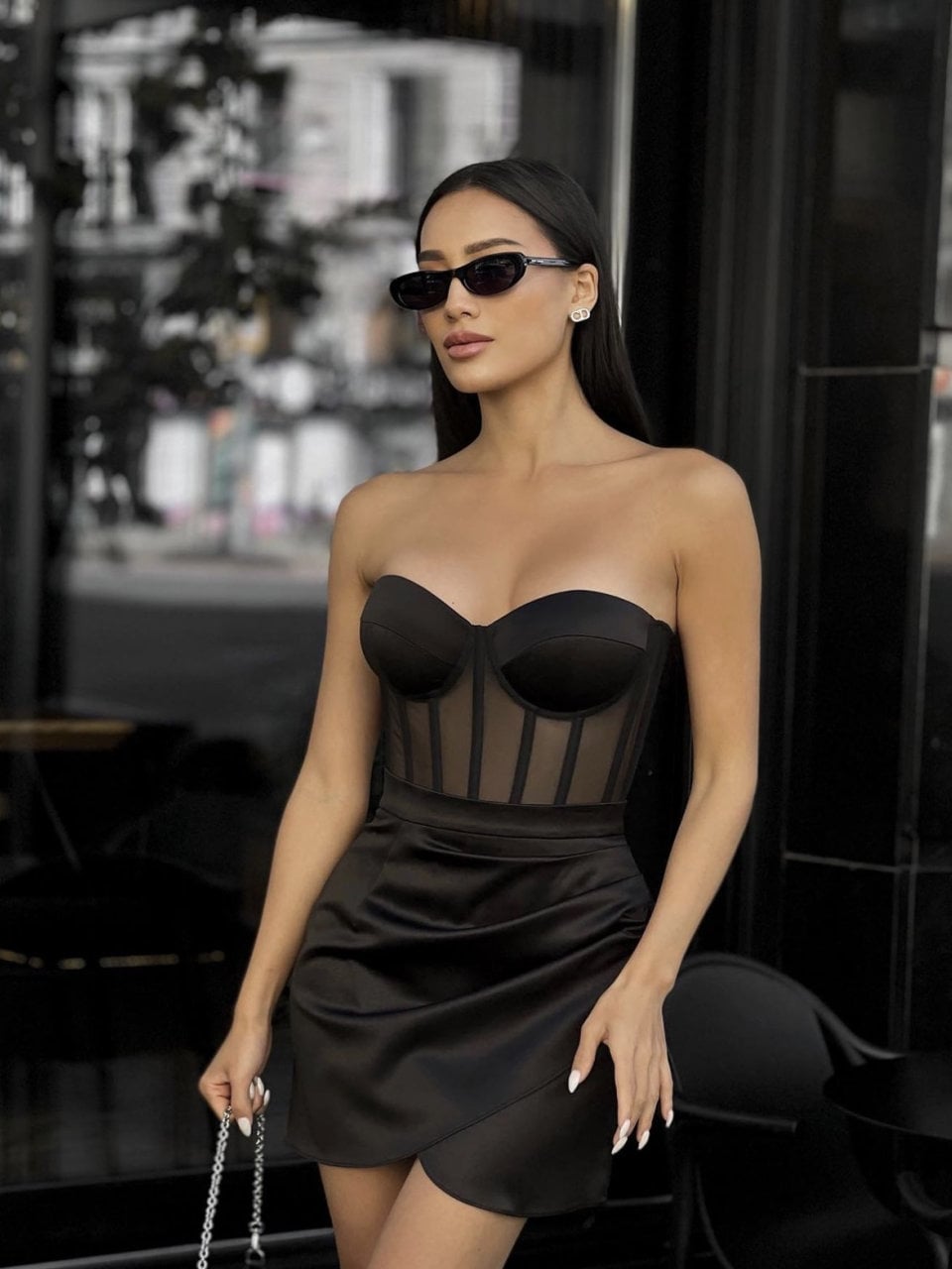 Black satin wrap skirt mini hotsell