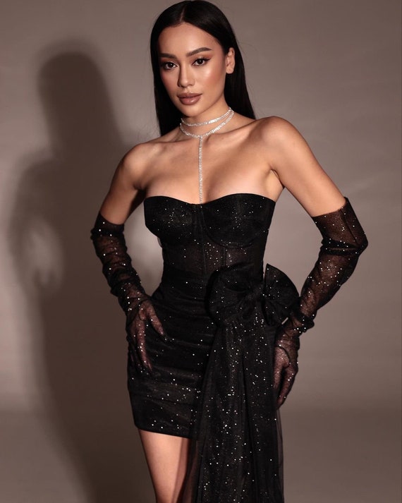 Sheer Black Strapless Oversized Bow Maxi Dress Sheer Black Strapless Oversized Bow Maxi Dress