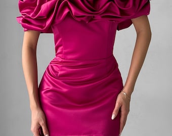 Fuchsia Bustier Dress: Elegant Corset Mini Gown