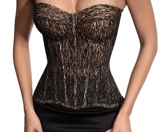 Sequin Corset Bustier Top - Black & Gold Sparkly Party Corset
