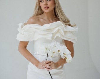 White Off-Shoulder Mini Dress: Romantic Corset Engagement Dress