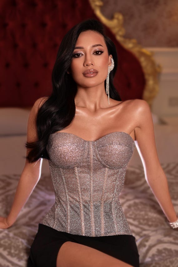 silver sparkly corset bustier