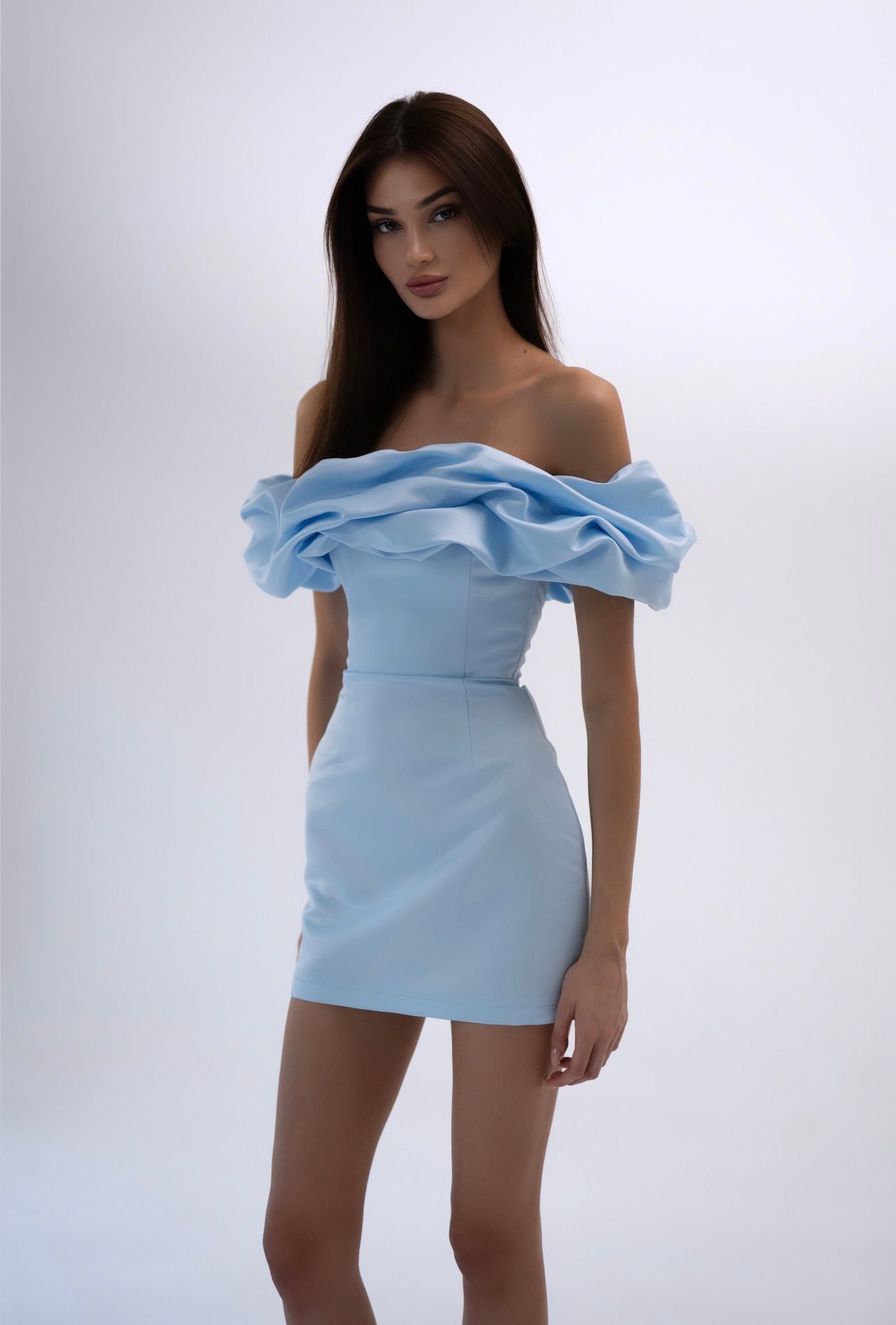 Light Blue Summer Bridal Mini Dress Short Wedding Dress off Shoulder ...