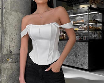 White Satin Wedding Corset Top – Elegant Bridal Bustier