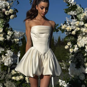 Off Shoulder Corset Mini Wedding Dress - Romantic Elopement Gown