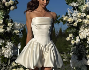 Off Shoulder Corset Mini Wedding Dress - Romantic Elopement Gown