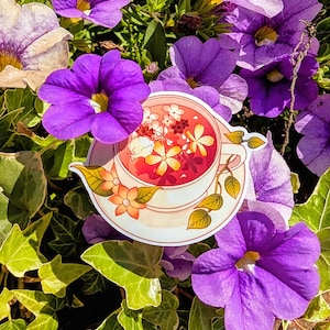 Floral Teacup Sticker | Summer Stickers | Vinyl Sticker | Kawaii Laptop Decal