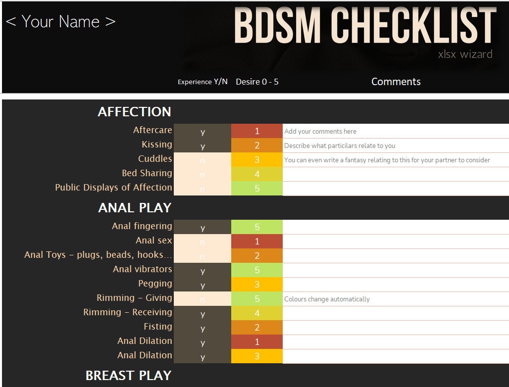 INTERACTIVE BDSM CHECKLIST Negotiate the Limits and Kinky Preferences