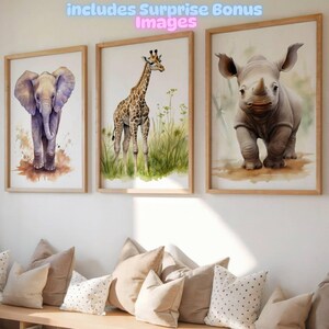 Watercolor safari animals, elephant, rhino, giraffe. perfect digital nursery prints for baby room, jungle-themed decor, Safari Nursery Decor