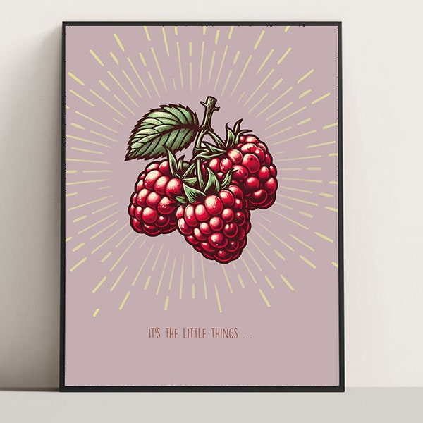 Raspberry, "It is the small things...", Vintage Poster, Digital Download