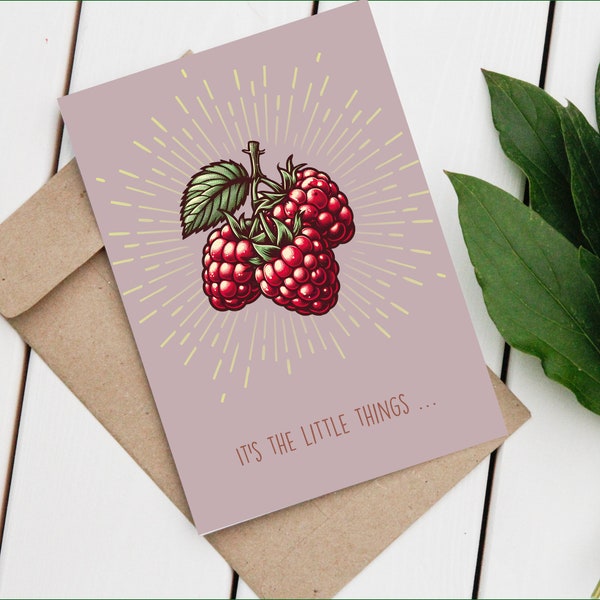 Set of 3x greeting cards with a berry motif to print out - motivational postcards - vintage look - "it's the small things in life.."