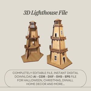 Lighthouse 3d puzzle digital file | cnc, laser cut, cricut | ai, cdr, dxf, svg, eps | diy model | instant download
