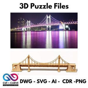 Golden Gate Bridge 3D Puzzle | Arquivos CNC, Laser Cut e Cricut | Arquivo EPS Dxf Svg Pdf para Autocad, Coreldraw, Adobe Illustrator