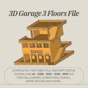 Parkeergarage 3 verdiepingen 3D-puzzel digitaal bestand | cnc, lasergesneden, cricut | ai, cdr, dxf, svg, eps | DIY-model | direct downloaden