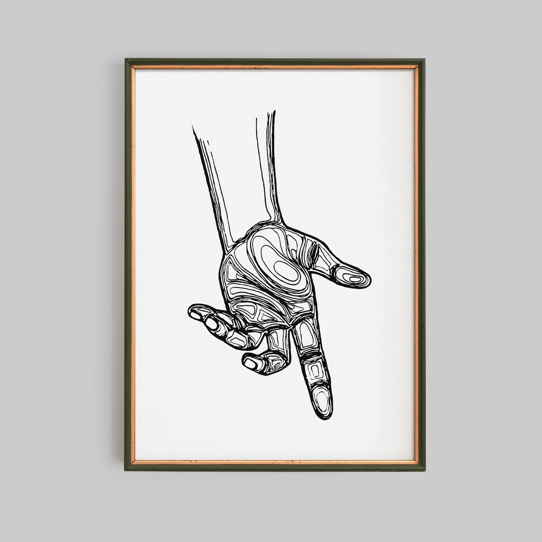 Hand Rint Line Drawing Hand Line Art Print Detailed Line Drawing - Etsy