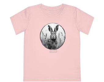 Bio Kinder-T-Shirt mit handgemaltem Feldhase, Bio-Baumwolle, Geschenk, Mode, Osterhase, Ostergeschenk