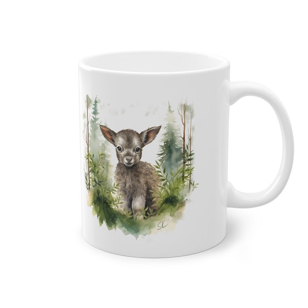 Tasse d'agneau de Pâques (330ml) avec agneau moufle peint à la main, Pâques, cadeau, cadeau, agneau, mouton brun, aquarelle, tasse à café