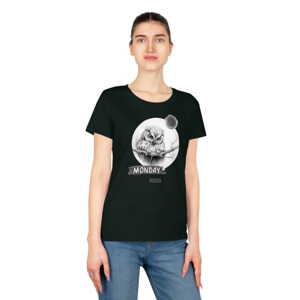 Damen T-Shirt mit Monday-Mood-Eule, Bio-Baumwolle, Bequeme Passform