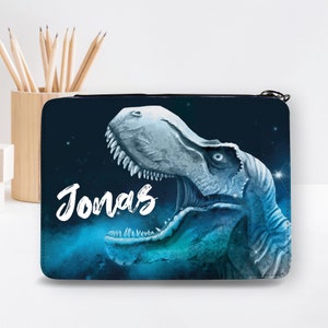Gefüllte Federtasche Federmäppchen T-Rex Dinosaurier personalisiert Wunschname Schulanfang Schule