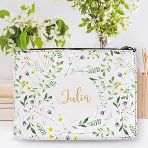 Einschulungsgeschenk gefüllte personalisierte Federtasche Federmappe mit floralem Motiv mit Wildblumen mit Namen Geschenk Geburtstag