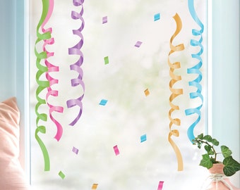 Fensterbild Karneval Luftschlangen Girlande Konfetti wiederverwendbar Frühling bunte Schlangen Fasching farbig