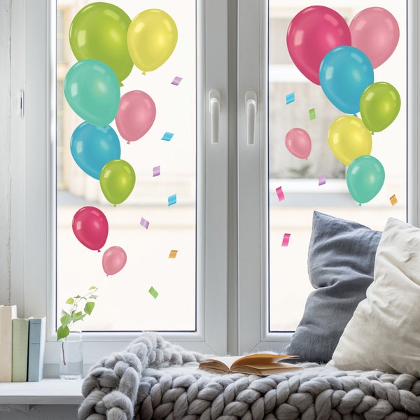 Fensterbild Karneval Luftballons Girlande Konfetti wiederverwendbar Frühling bunte Ballons Fasching farbige Kreise