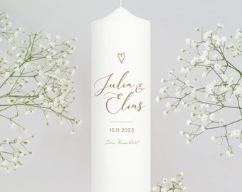 Weiße Hochzeitskerze Herz personalisiert Hochzeitsgeschenk Wunschtext, Valentinstagsgeschenk Hochzeit, Jubiläum