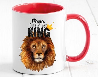 Tasse bedruckt mit Löwe für Papa, Papa du bist der King Geschenk Vater Kaffeetasse Kaffeebecher