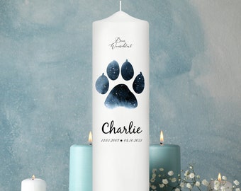 Trauerkerze für Tiere Hund Pfote personalisiert mit Namen und Datum